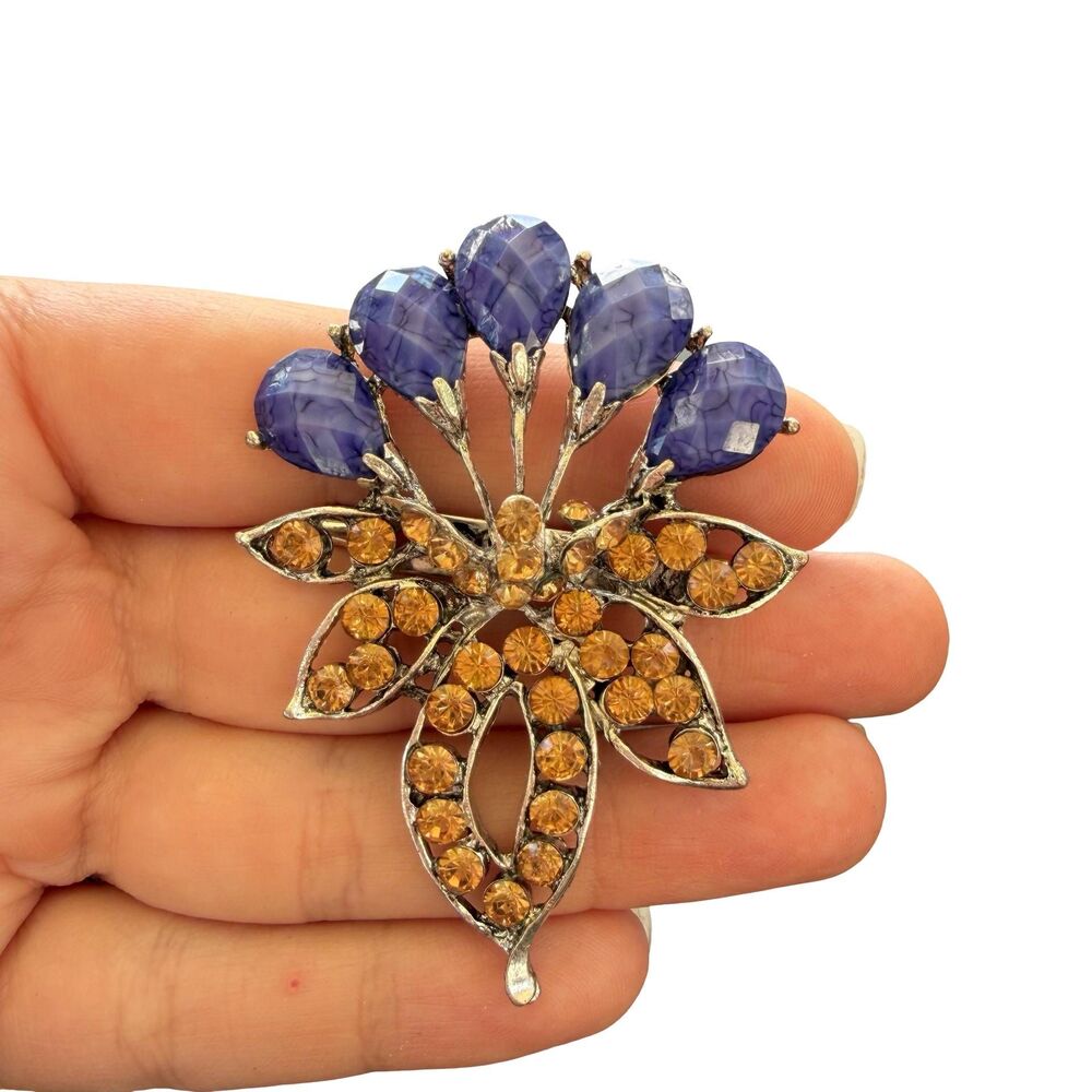 Vintage Jewelry Rhinestone Flower Brooch Floral Pin